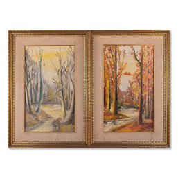 A Pair Of Vintage Impressionist Oil On Canvas 'River Landscape'