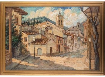 Vintage Landscape Oil On Canva 'Italian Street'