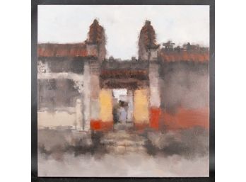 Architecture Original Oil Painting By Artist Duo Yin 'The Ancient Village 2'