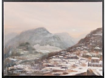 Original Impressionist Oil Painting By Artist Xiao Liu 'Ancient Village After Snowing'