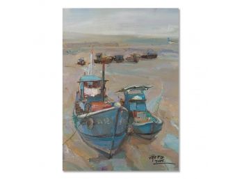 Original Impressionist Oil On Canvas 'Parking Boats'