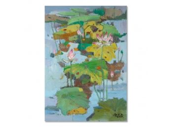 Original Impressionist Oil On Canvas 'Lotus Landscape'