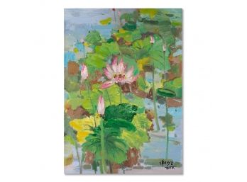 Original Impressionist Oil On Canvas 'Lotus Landscape'