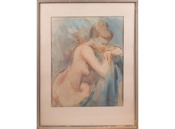 Vintage Modernist Tempera On Board 'Seated Nude'