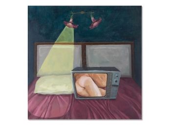 Still Life Original Oil On Canvas 'Bed And TV'