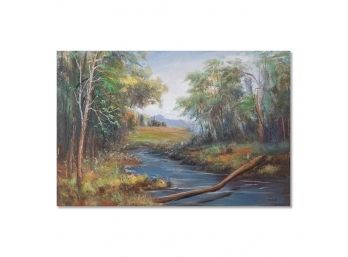 Impressionist Original Oil On Canvas 'River Landscape'