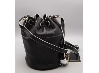 ISAAC MIZRAHI Black Leather Bucket Bag