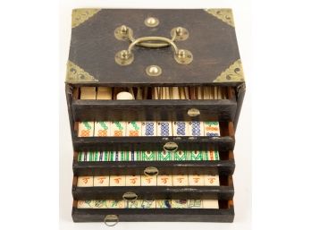 Antique Bamboo And Bone Mahjong Set With Wood Box