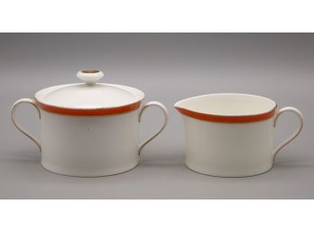 Newport Orange By Tiffany & Co. 1 Tea Cup With Lid And 1 Creamer Bone China., Made In Japan