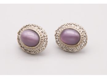 Affordable Light Purple Opal Earring With Light Cat's Eye Effect