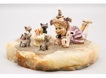 Vintage Ron Lee Clown Birthday Girl With Cat Figurine