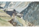 House Near The Snow Mountain Landscape Watercolor
