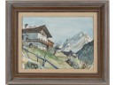 House Near The Snow Mountain Landscape Watercolor