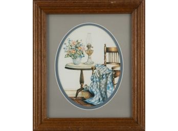Kay Lamb Shannon Still Life Print 'Country Oil Lamp Table Chair'