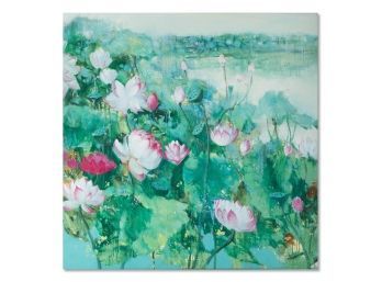 Large Original Floral Oil On Canvas 'Lotus Landscape'