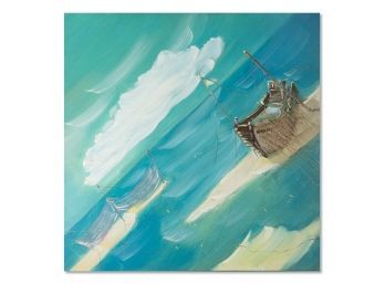 Large Original Surrealist Oil Painting 'Boats'