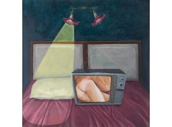 Still Life Original Oil On Canvas 'Bed And TV'