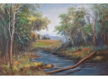 Impressionist Original Oil On Canvas 'River Landscape'