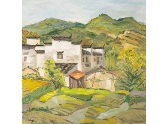Architecture Original Oil Painting 'Mountain And House