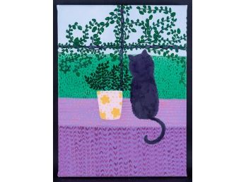 Figurative Original Oil Painting 'Cat On Windowsill'