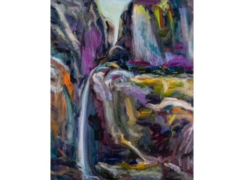 Landscape Oil By Artist Jiawang Jiang 'Impression Taihang Falls'