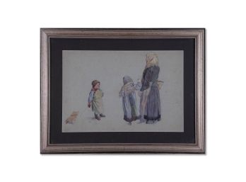 Elmer William Pirson (1888 - 1935) Watercolor 'Mother And Children'