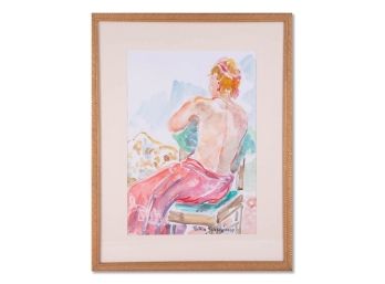 Vintage Original Modernist Watercolor 'Nude Backside'