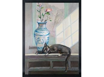 Modernist Original OIl Painting 'Casual Cat 1'
