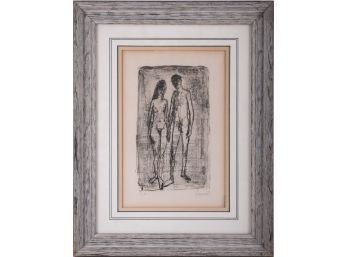 Vintage Modernist Lithograph On Paper 'Nude Couple'