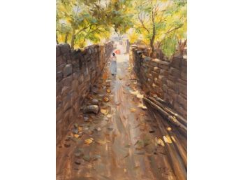 Impressionist Original Oil Painting 'Walkway Landscape'