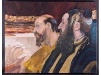 Large European Contemporary Painting 'Two Bearded Men' Signed