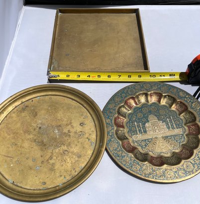 Collection Of 3 Brass Trays / Plates