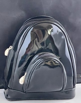 9 & Co Black Patent Leather Style Mini Backpack