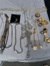 Assorted Costume Jewelry Necklaces, Pins, Rings