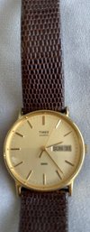 Timex Quartz Watch, Brown Leather Band