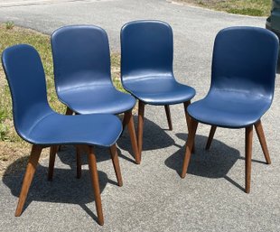 4 Mid Century Style Blue Leather Dining Chairs