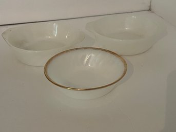 3 Fire King White Swirl Bowls