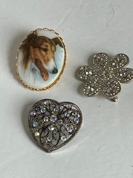 3 Decorative Pins / Brooches Costume Jewelry