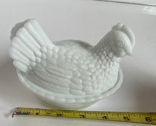 Small White Glass Chicken / Rooster Dish