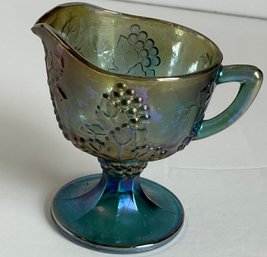 Blue Carnival Glass Small Pitcher