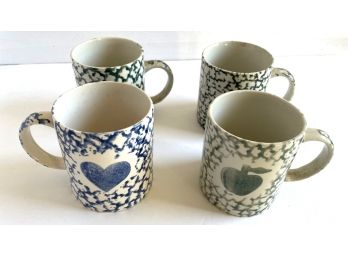 4 Gibson Sponge Print Mugs Green & Blue