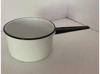 White With Black Trim Enamelware Sauce Pot