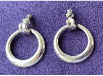 Silver Tone Napier Signed Hoop Earrings