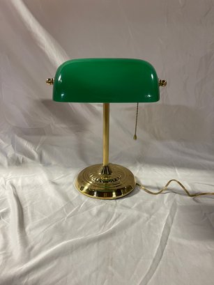 Vintage Green And Brass  Bankers Table Lamp