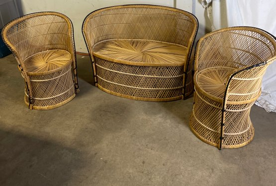 Vintage 1960s Rattan Settee And Chairs Set