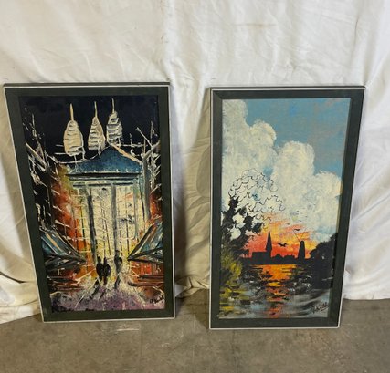 Two Acrylic Paintings Cityscapes