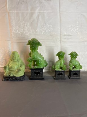 Set Of Chinese Jade. Buddha And Foo Dog Figurines