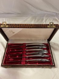 Rare 1930s Stainless Steel Steak Knife Set & Box