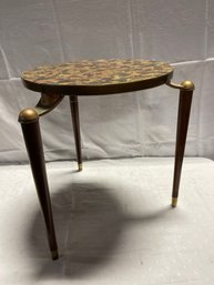 Mid Century Wood & Brass Side Table