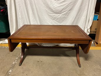 Antique Wood And Leather Coffee Table